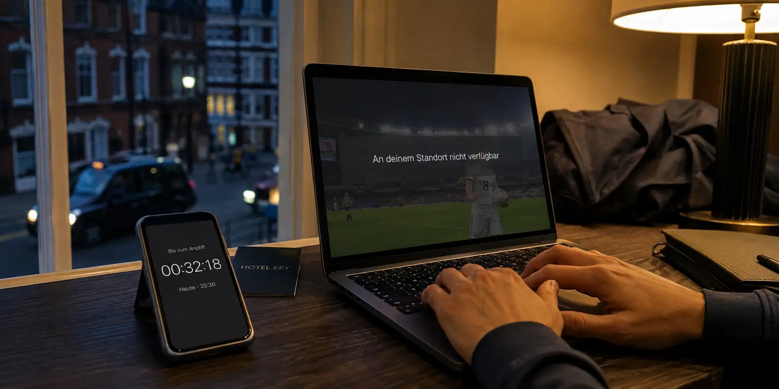 Kurz vor dem Anpfiff meldet der deutsche Sportstream im Londoner Hotel, dass er am Standort nicht verfügbar ist