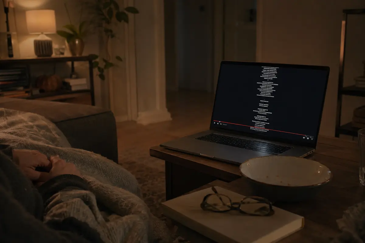 Nach einem unterbrechungsfreien Film laufen die Abspannzeilen auf dem Laptop