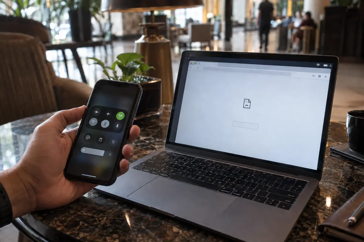 Testing a failed website on mobile data after it failed on hotel Wi-Fi