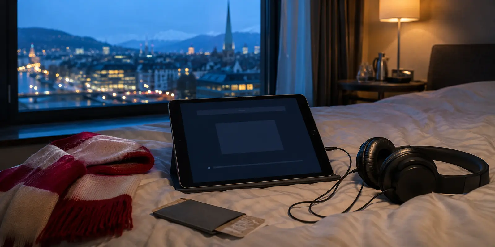 Blockierter Sportstream auf einem Tablet in einem Zürcher Hotelzimmer