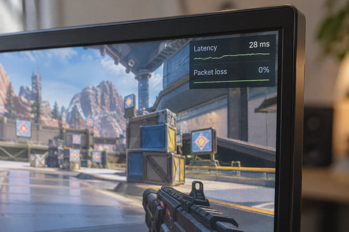 Game network performance readout on a real monitor.