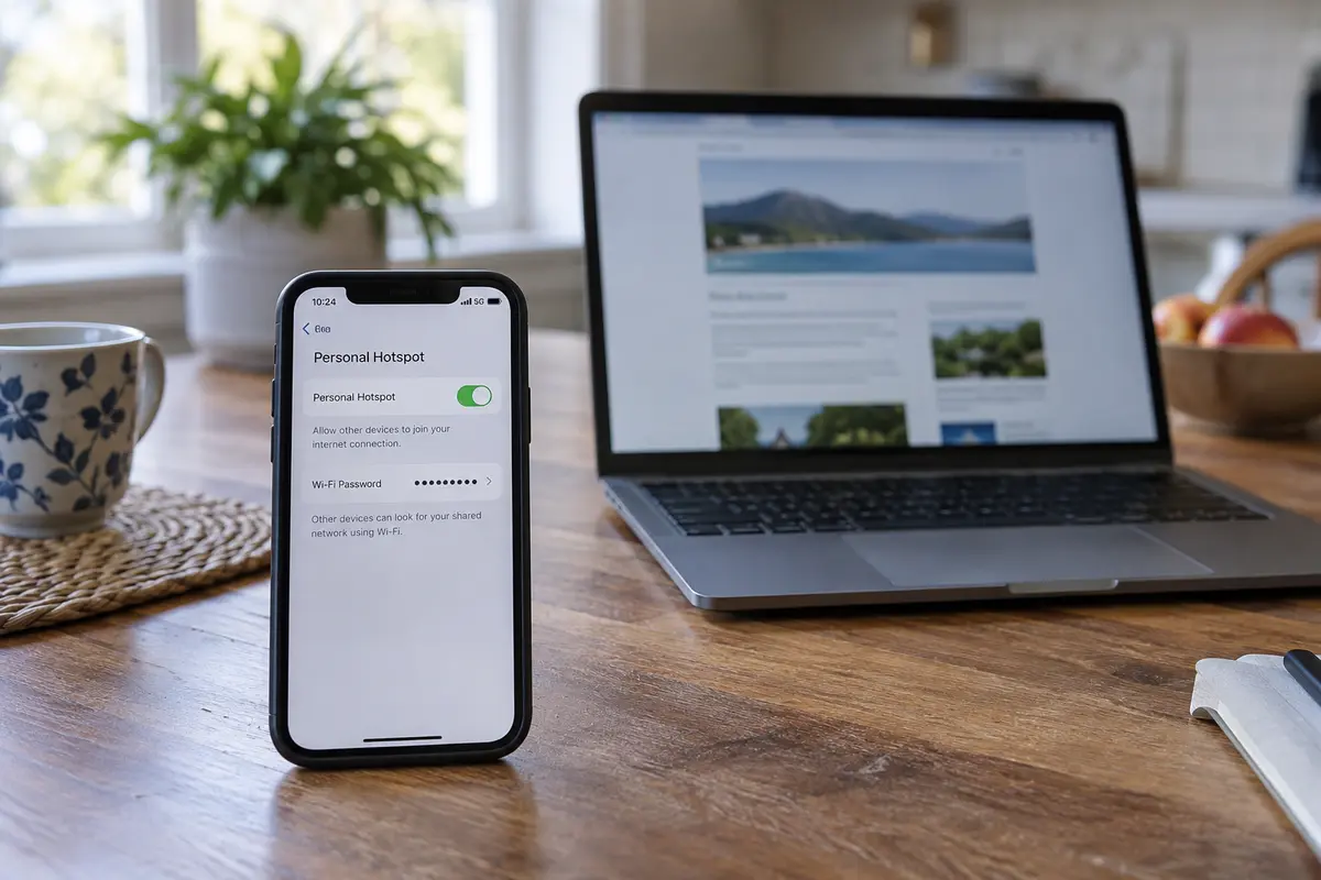 A phone hotspot providing a direct cellular connection to a laptop for a clean connection test