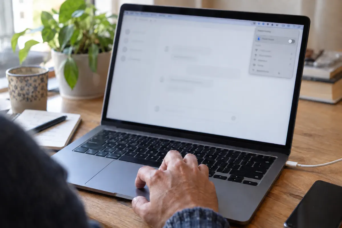 A user temporarily switches off a laptop VPN before retrying the same browser action