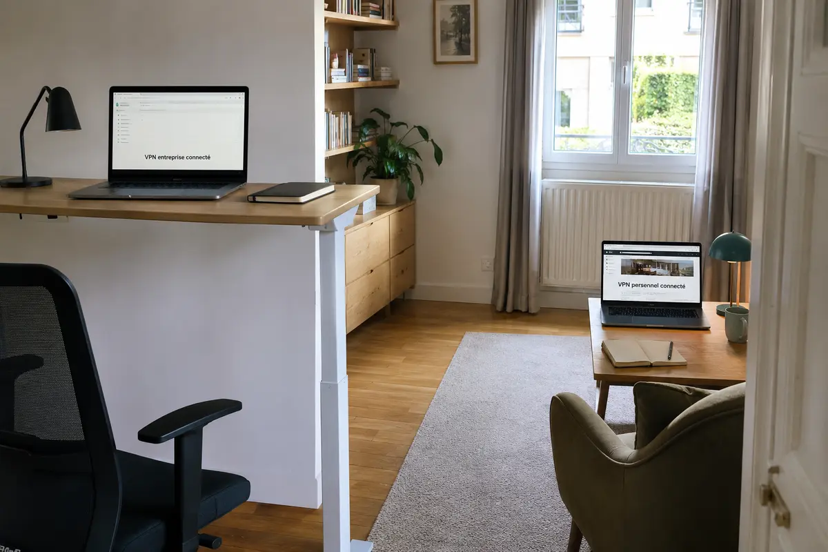 Espace de travail séparant physiquement l’ordinateur professionnel et l’ordinateur personnel