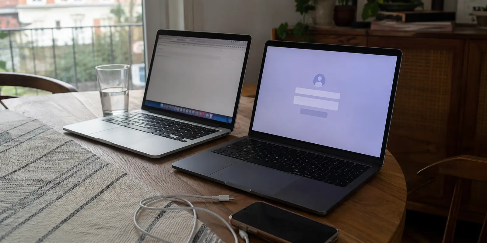 Dos portátiles preparados para compartir una conexión VPN en casa