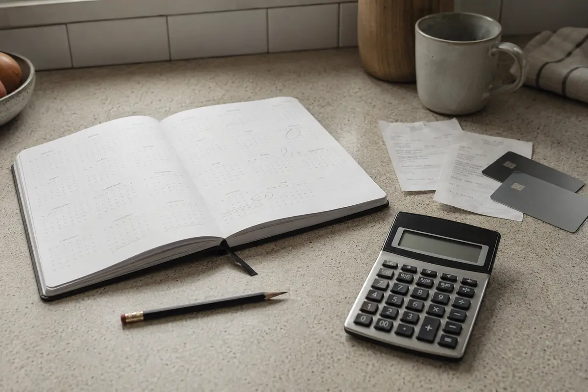 Calendario, recibos y calculadora para revisar el coste de una suscripción a largo plazo