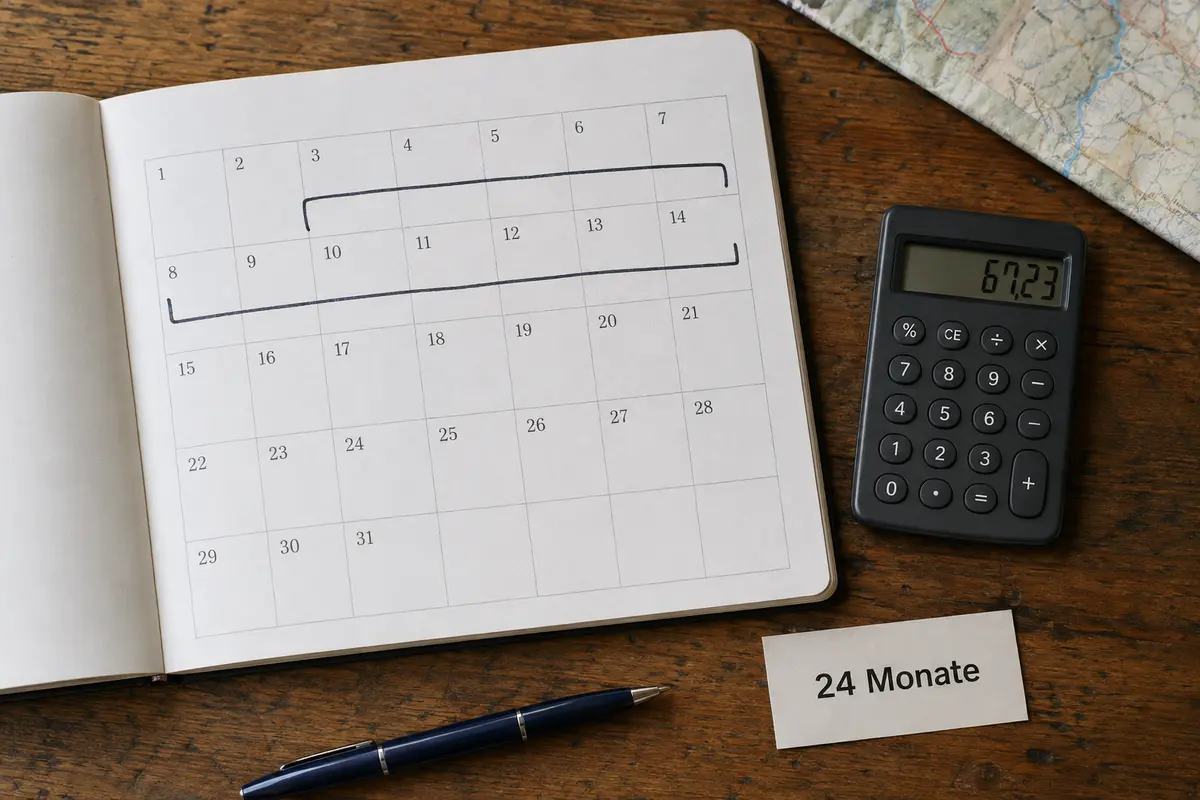 Zwei Wochen im Kalender stehen einem VPN-Zeitraum von 24 Monaten gegenüber