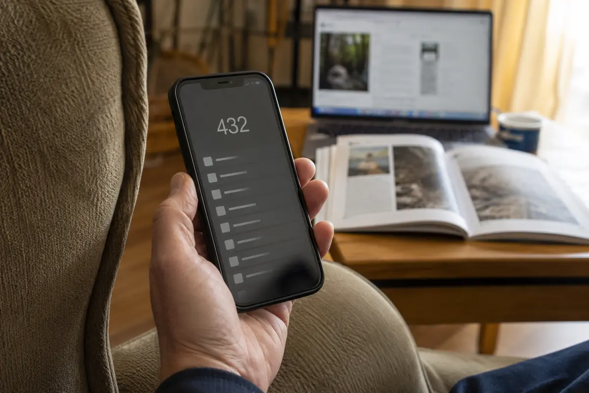 Ein Smartphone zeigt während einer normalen Recherche einen Zähler für blockierte Tracking-Anfragen