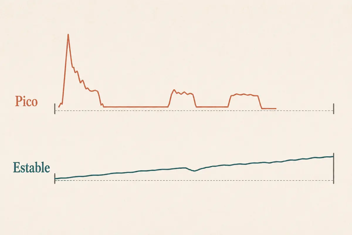 Comparación entre un pico de velocidad irregular y una transferencia estable que llega hasta el final