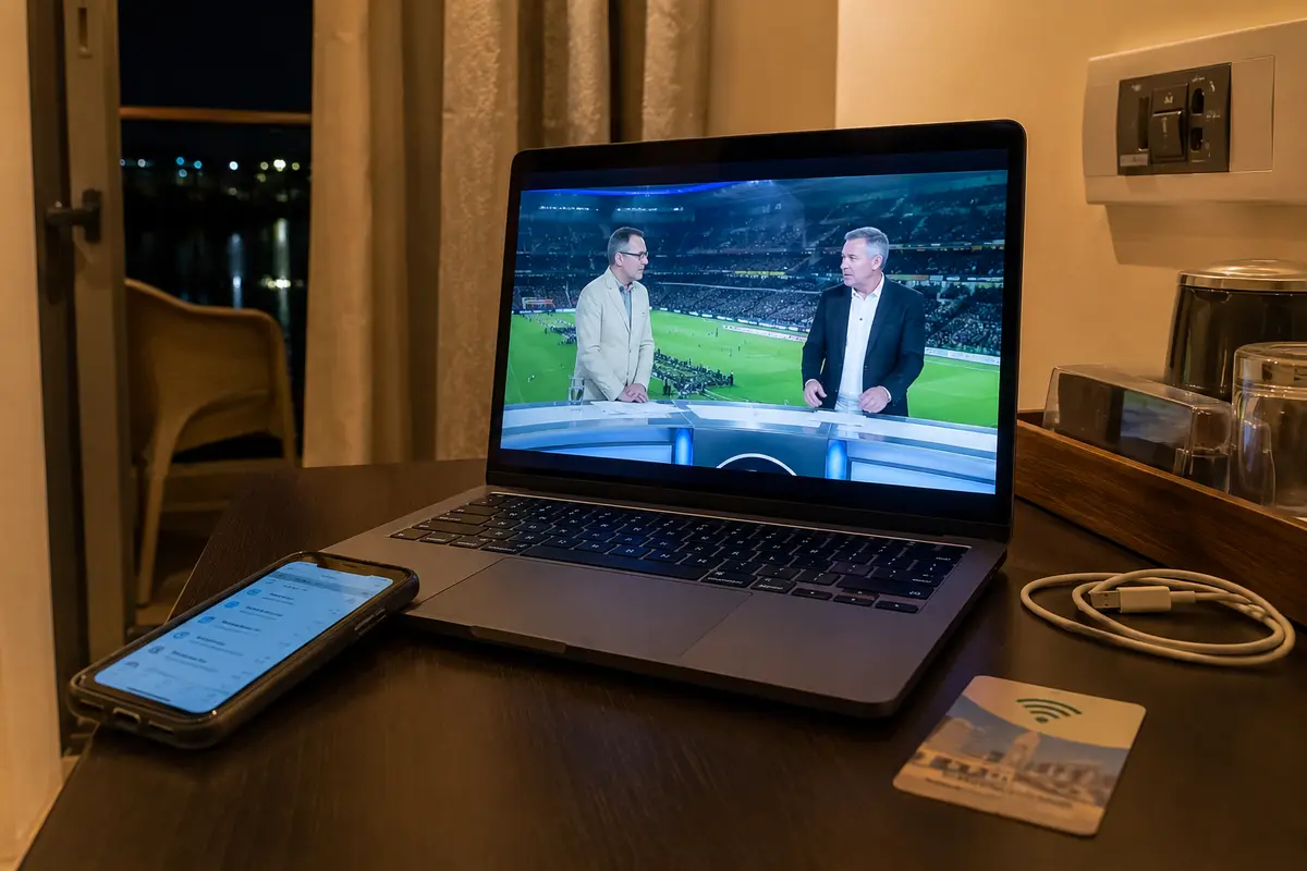 Stabil laufende deutsche Sportsendung auf einem Laptop über das Hotel-WLAN in Hurghada