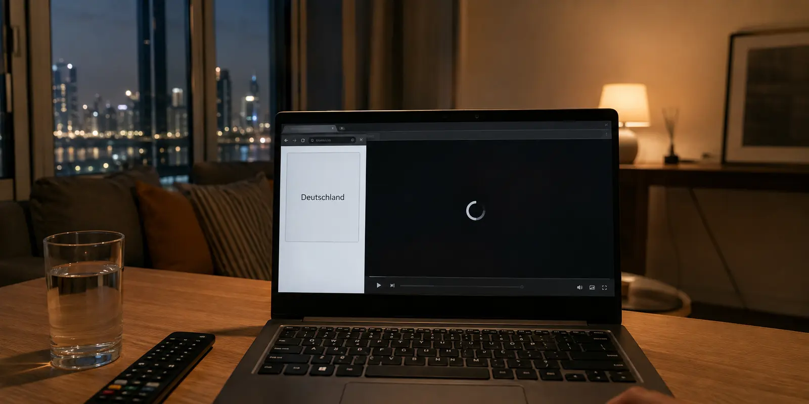 Deutscher IP-Standort neben einem weiterhin ladenden Sportstream in einer Wohnung in Manama