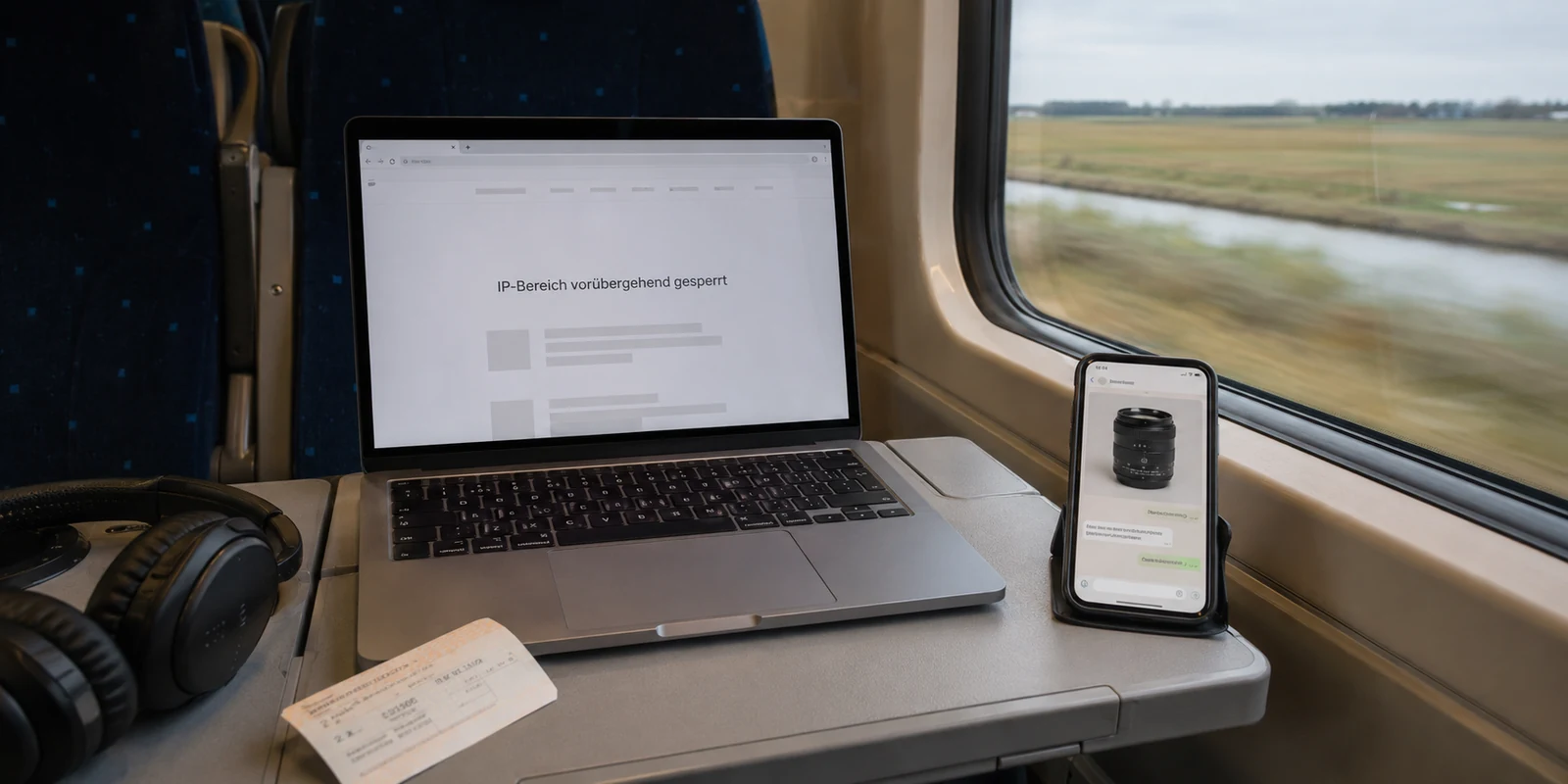 Gesperrter IP-Bereich auf einem Laptop im Intercity zwischen Utrecht und Amsterdam