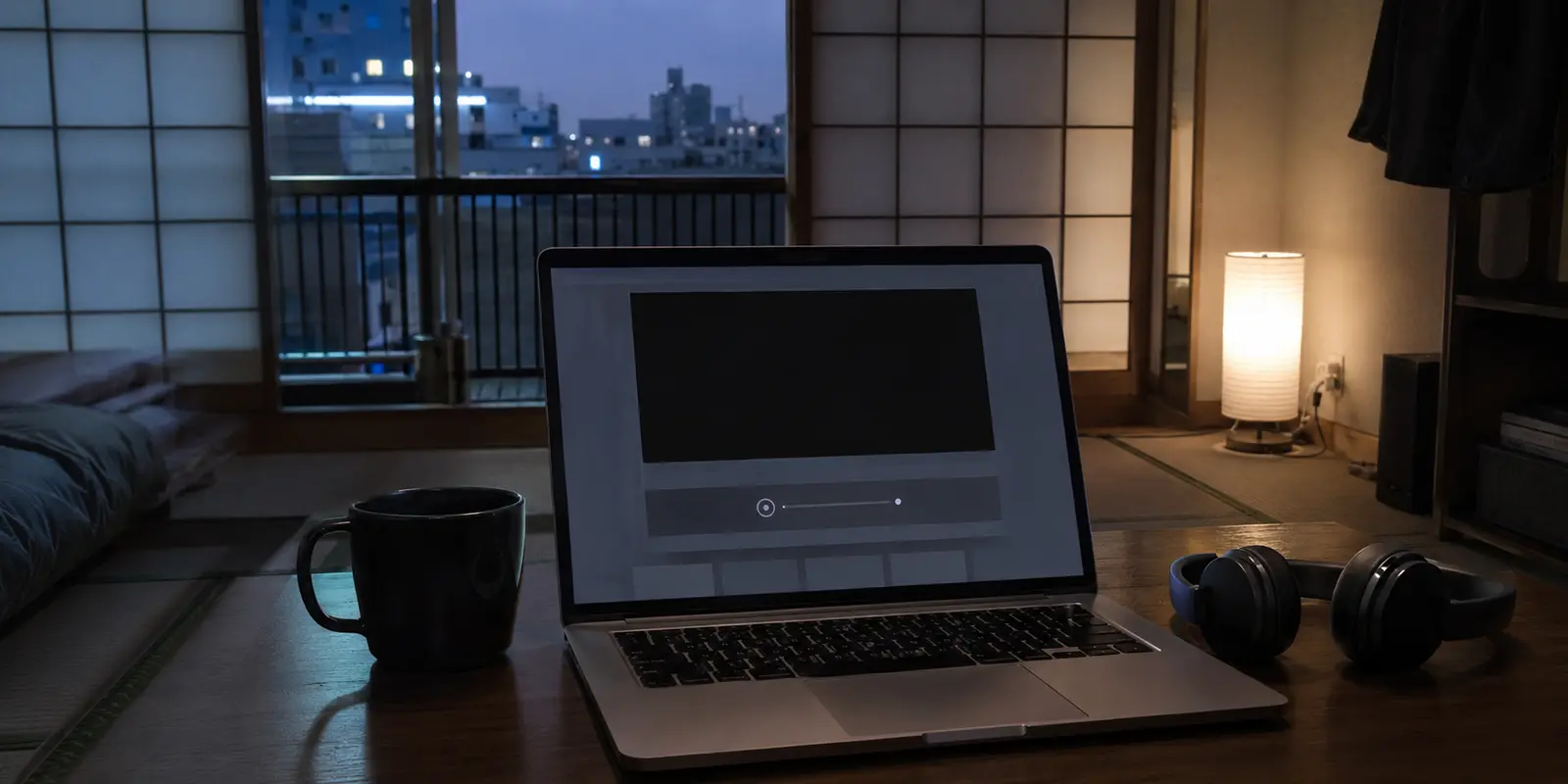 Nicht startender deutscher Fußballstream kurz vor dem Anpfiff in einem Apartment in Kyoto