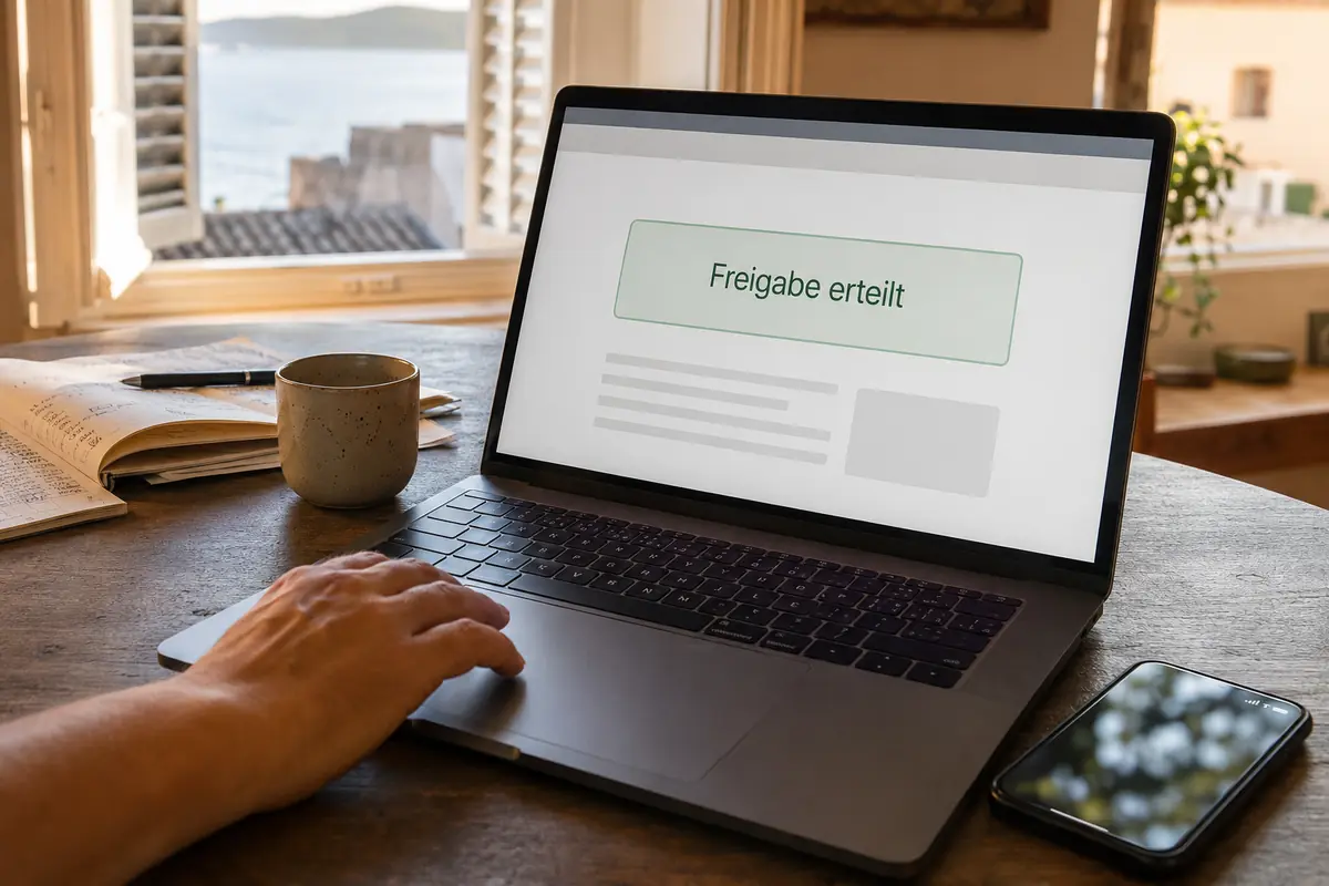 Erteilte Freigabe im Arbeitsportal direkt auf dem Laptop