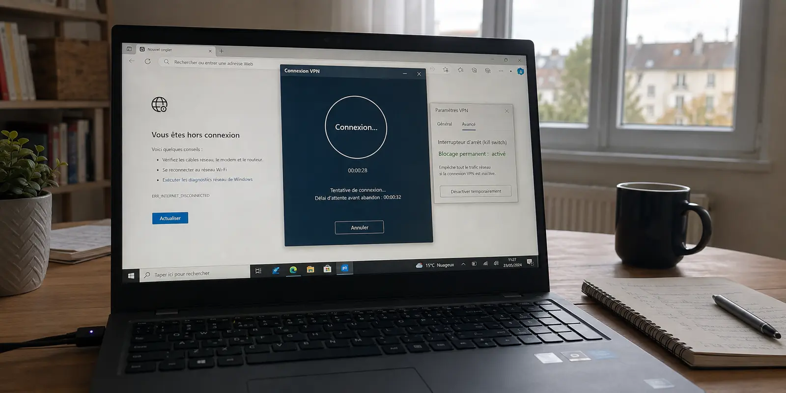 Un deuxième VPN reste bloqué sur la connexion pendant que le blocage permanent de l’ancien VPN coupe Internet.