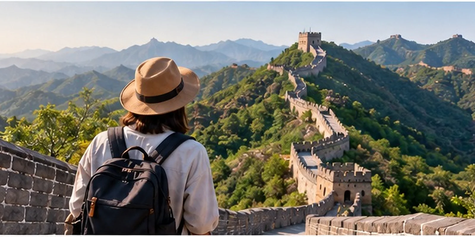A traveler looking across the Great Wall during an international trip.