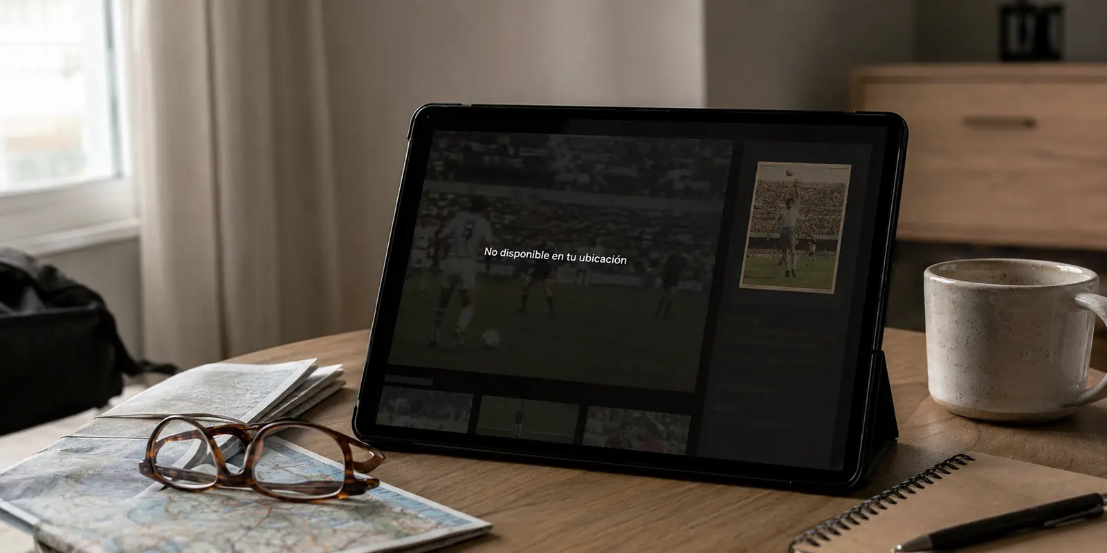 La ficha de un antiguo programa de fútbol está disponible en una tableta, pero el vídeo no puede reproducirse desde esa ubicación.