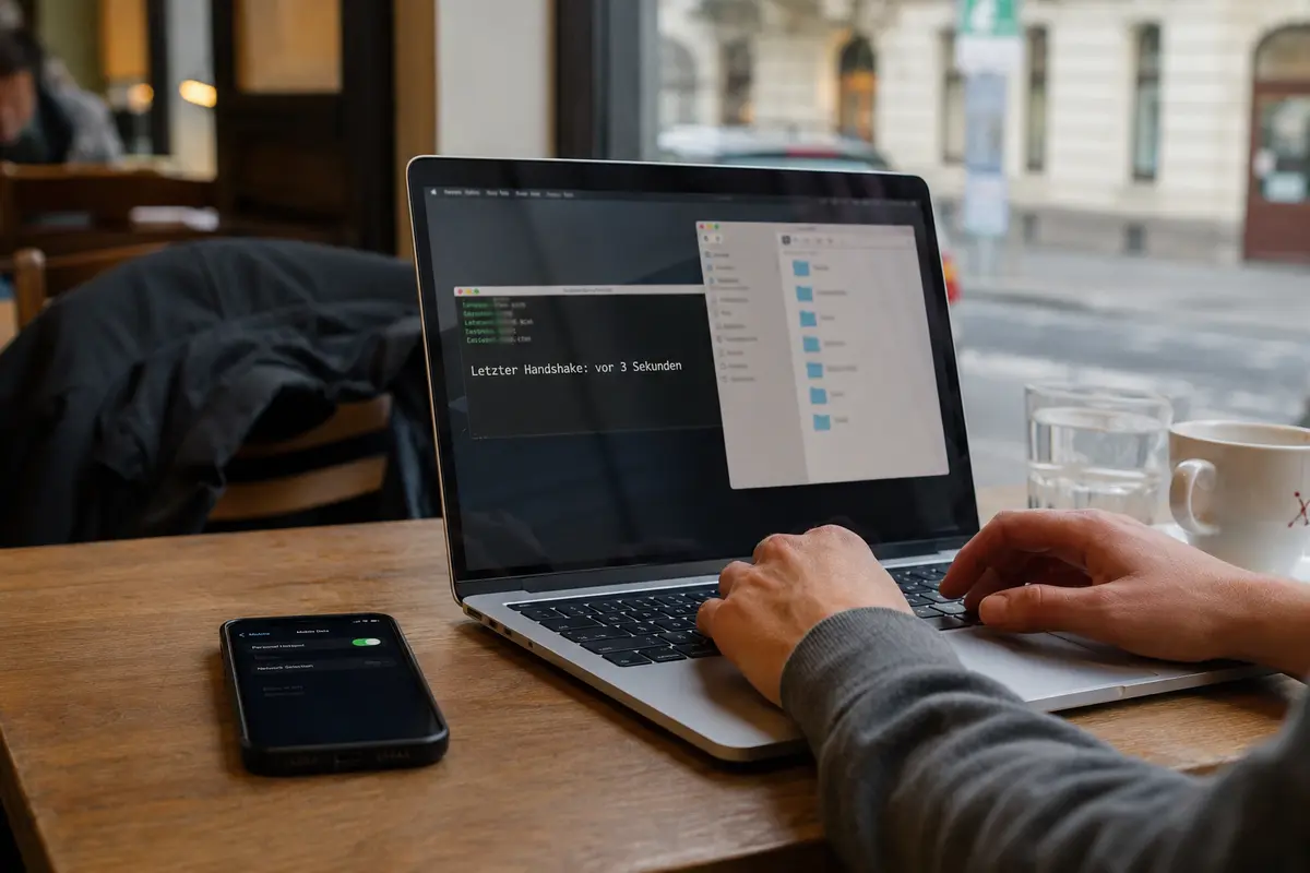 Erfolgreicher WireGuard-Handshake und Zugriff auf ein Heim-NAS von einem Café aus
