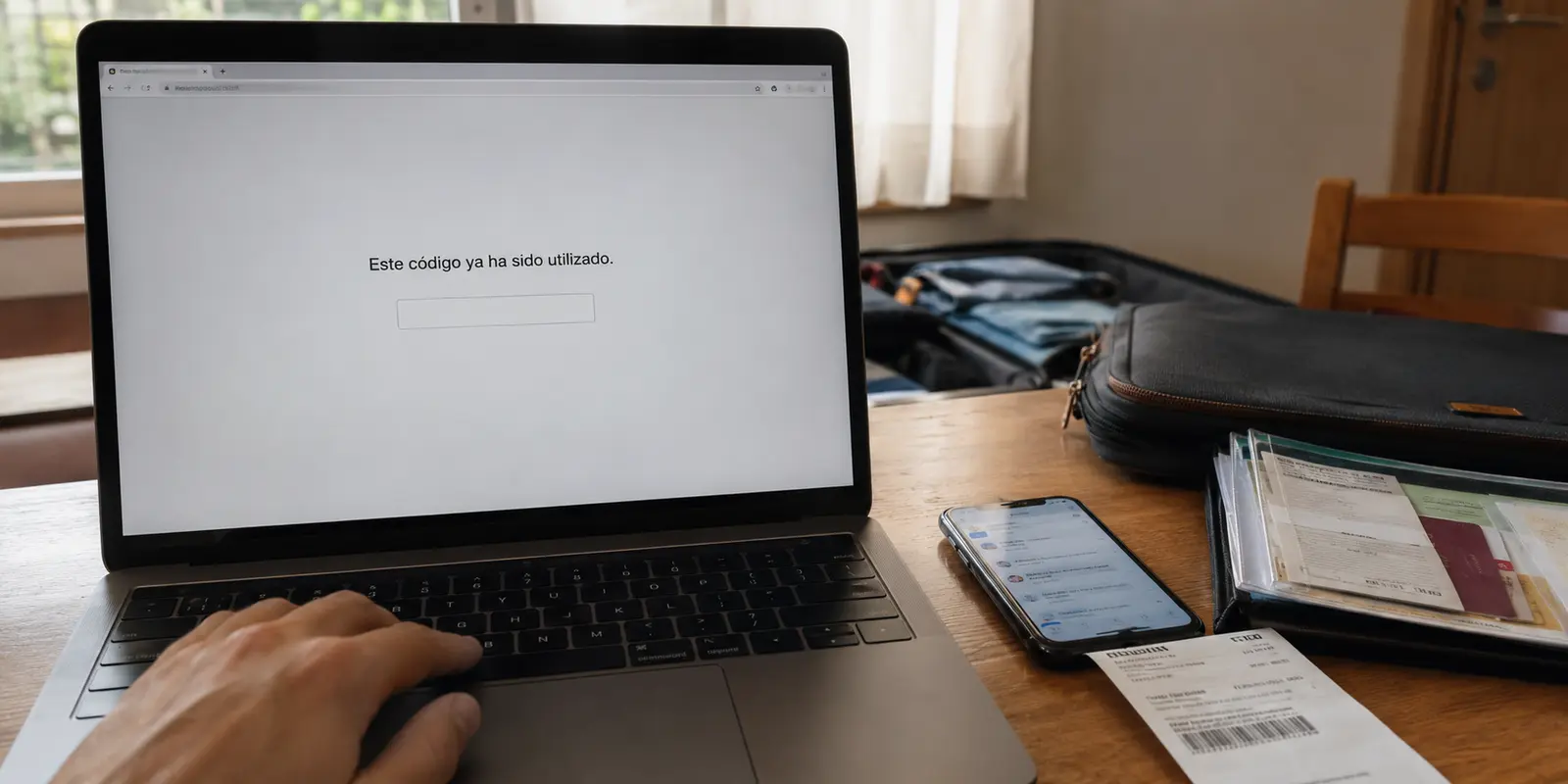 Mensaje de que una clave VPN con descuento ya había sido utilizada antes de un viaje