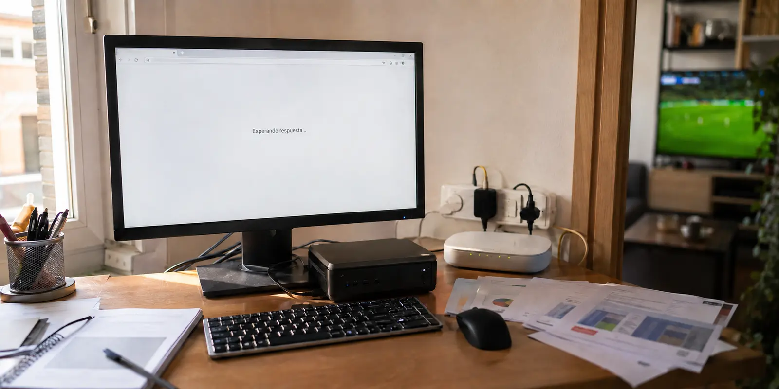 Un sitio de trabajo legítimo queda esperando respuesta en Madrid mientras el router ya ha sido reiniciado
