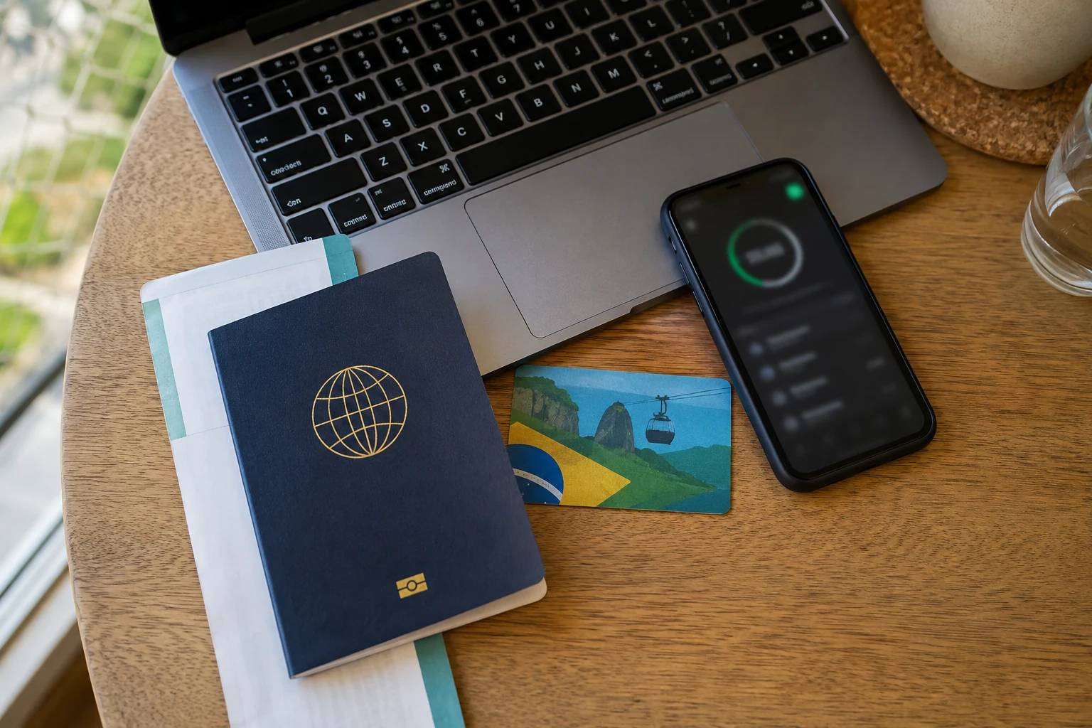 Documentos de viagem e dispositivos usados para acessar um serviço brasileiro