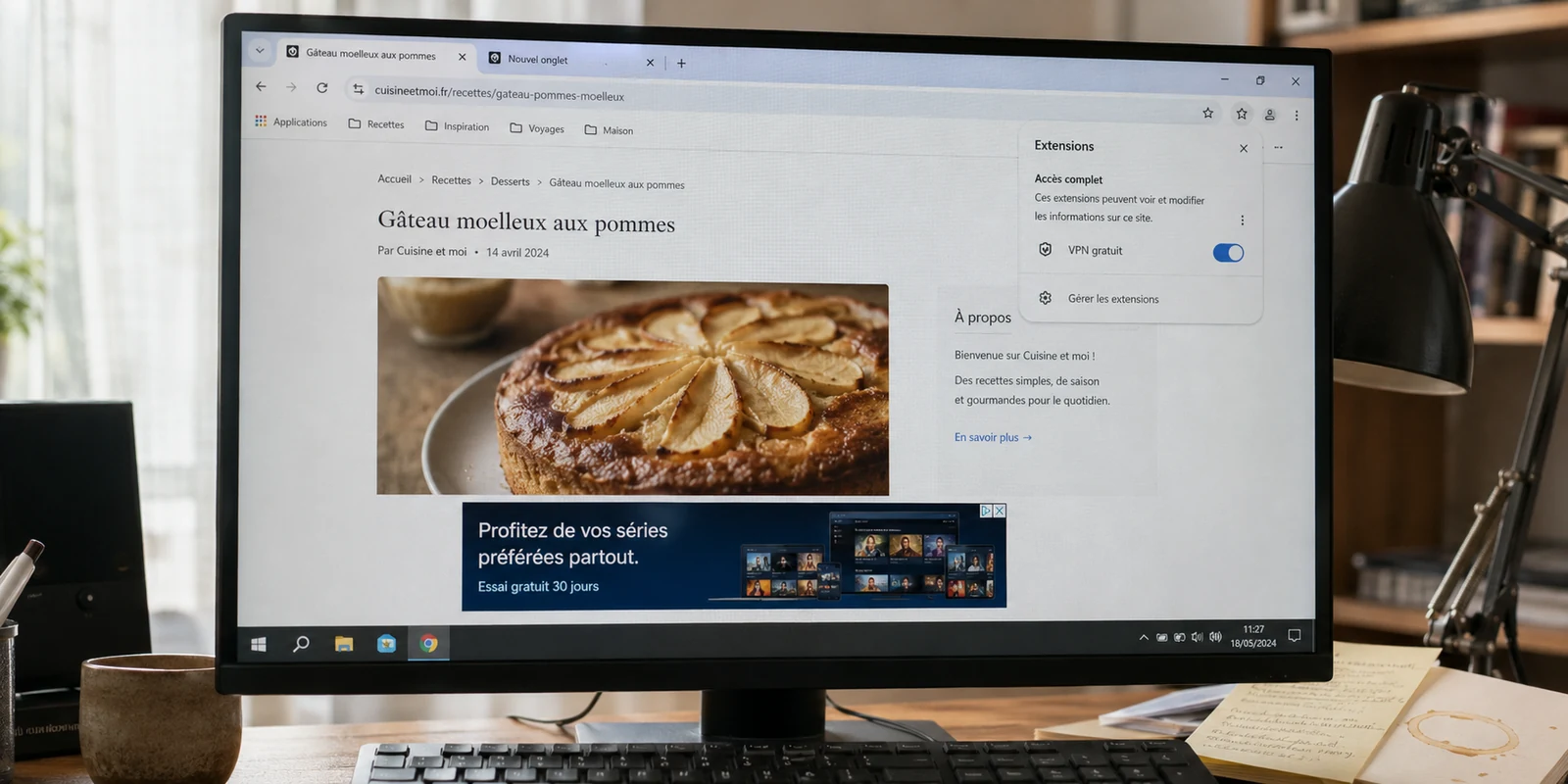 Page de navigateur modifiée par une publicité inattendue avec l’extension VPN activée