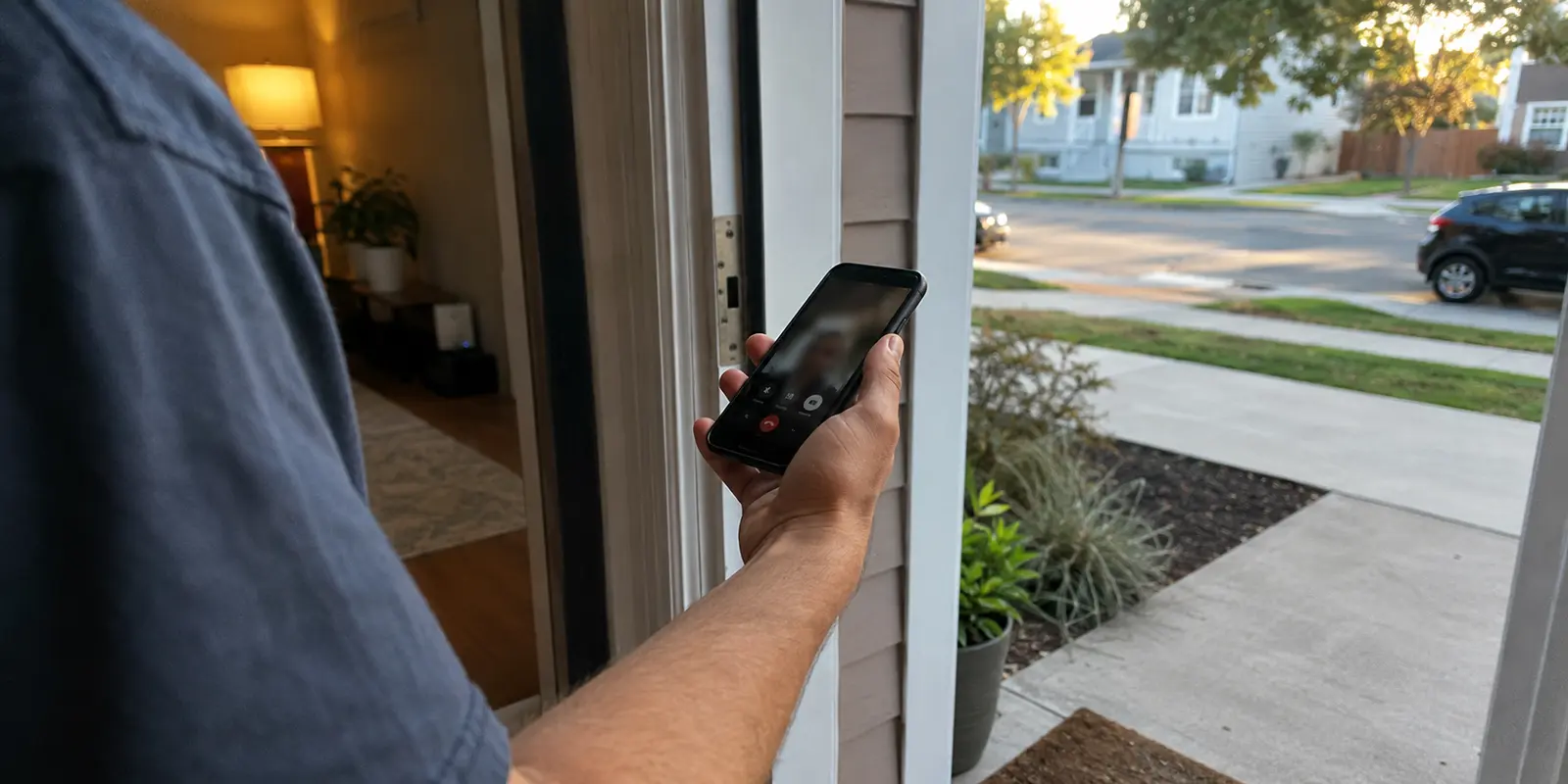 Una llamada continúa en un teléfono mientras su usuario cruza la puerta de casa hacia la red móvil