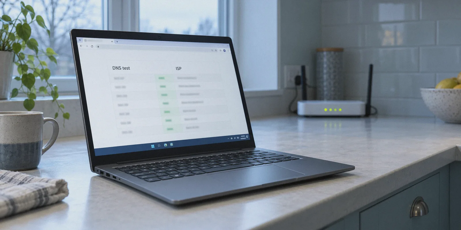 Windows laptop displaying a DNS test results page.