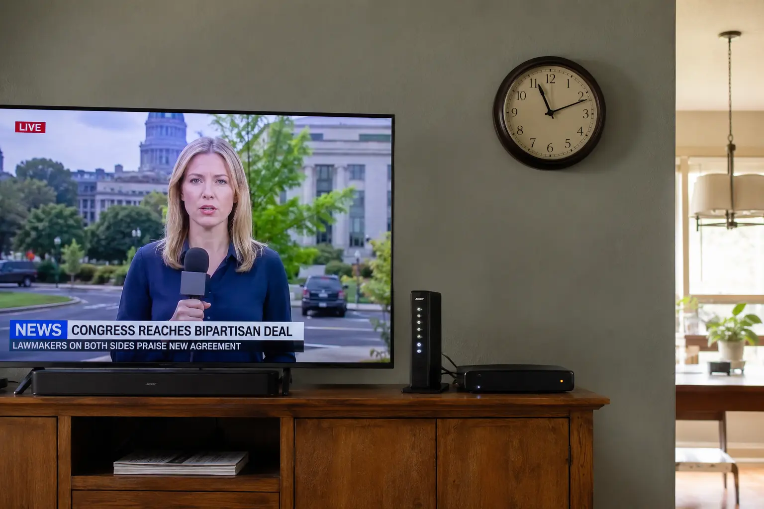 Télévision et modem pendant une émission en direct