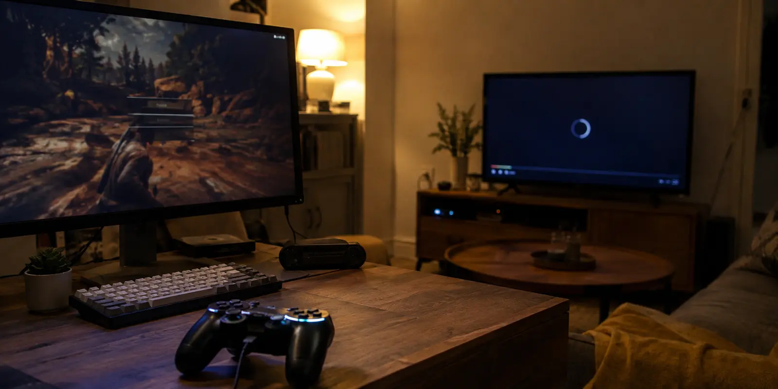 Un espace de jeu et un téléviseur confrontés à deux usages différents du même VPN