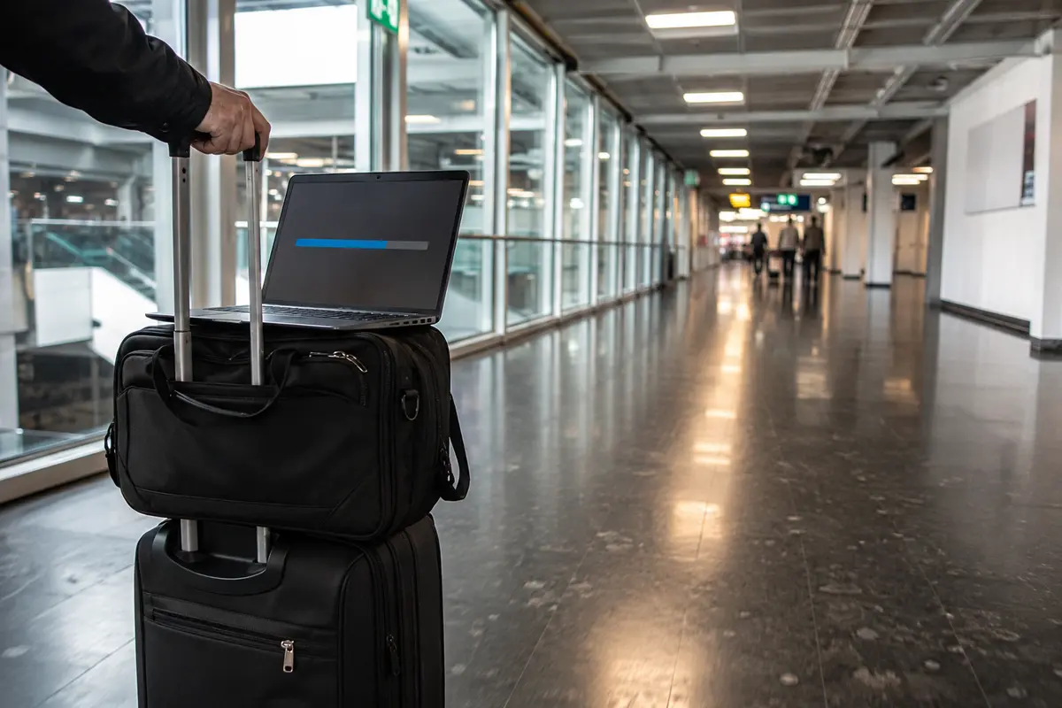 Un envoi de fichier qui continue pendant le déplacement vers la porte d’embarquement