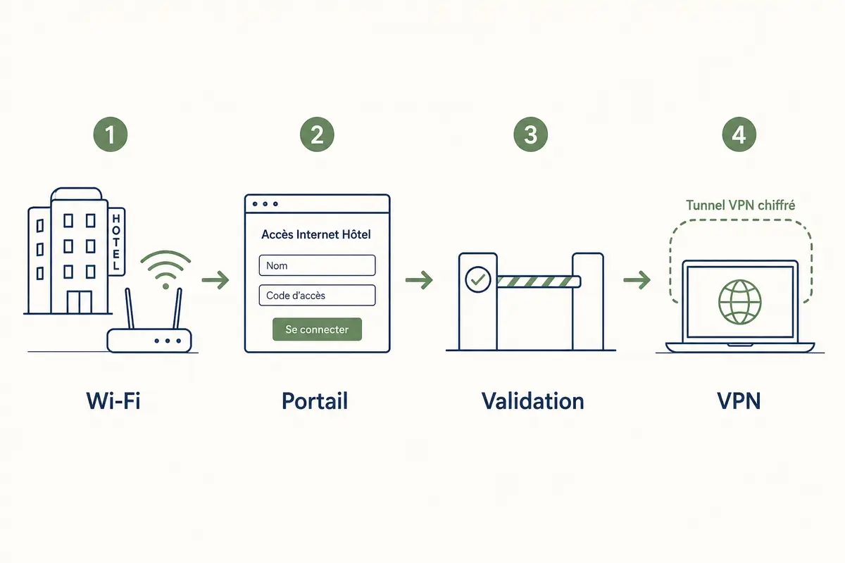 Ordre correct entre le Wi-Fi, le portail captif, la validation et le VPN