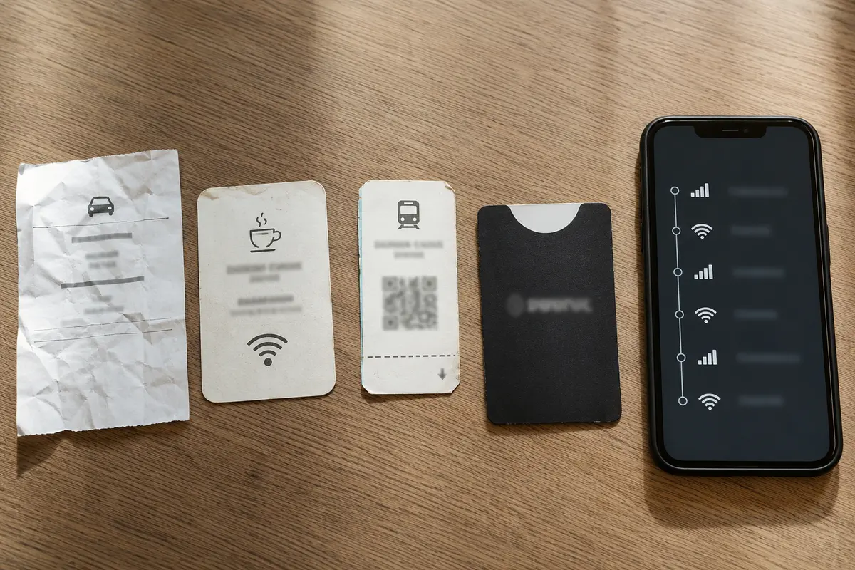 Trajet de voyage alternant plusieurs fois entre réseau mobile et Wi-Fi