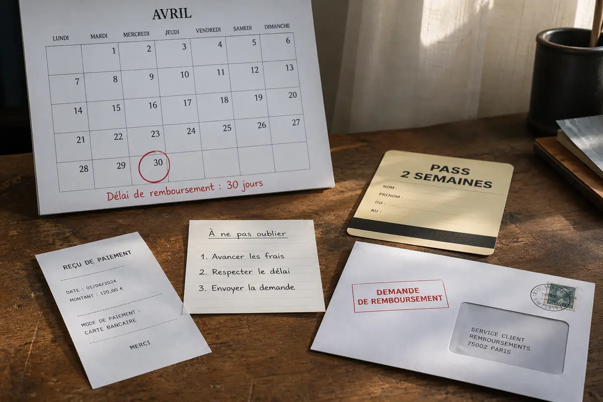 Un calendrier de remboursement accompagné d’un reçu, d’un rappel et d’une demande à envoyer