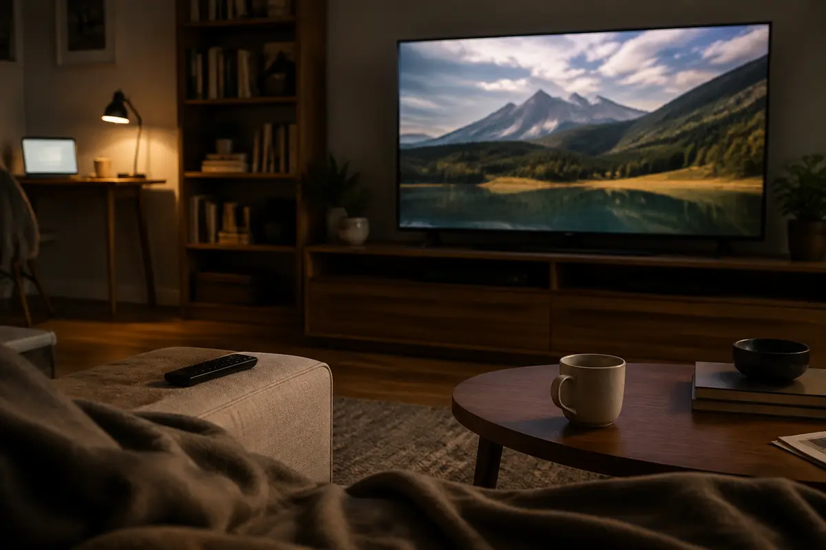 Film net diffusé sans interruption dans un salon calme