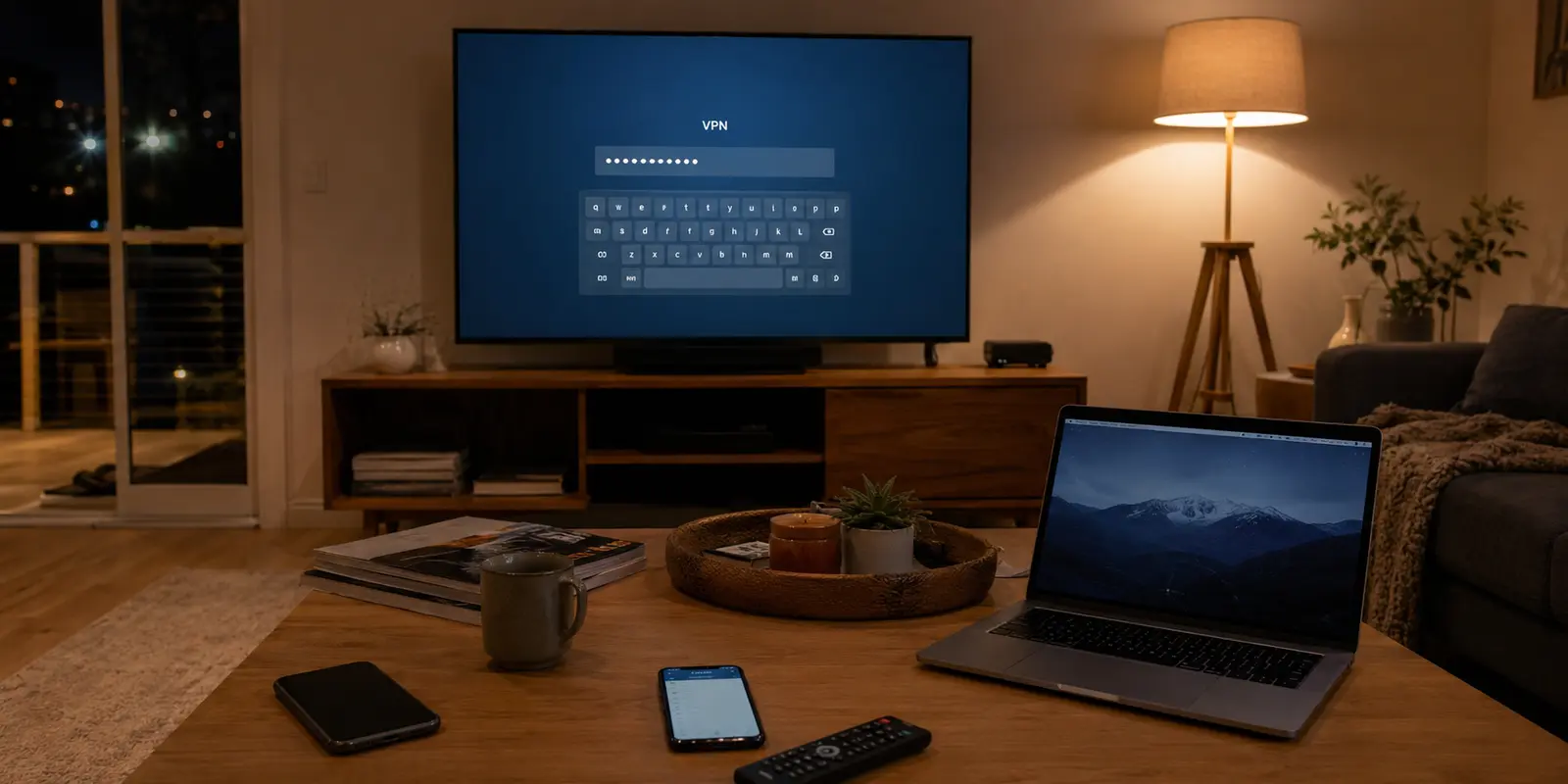 La saisie d’un mot de passe VPN sur une Smart TV dans un foyer multi-appareils