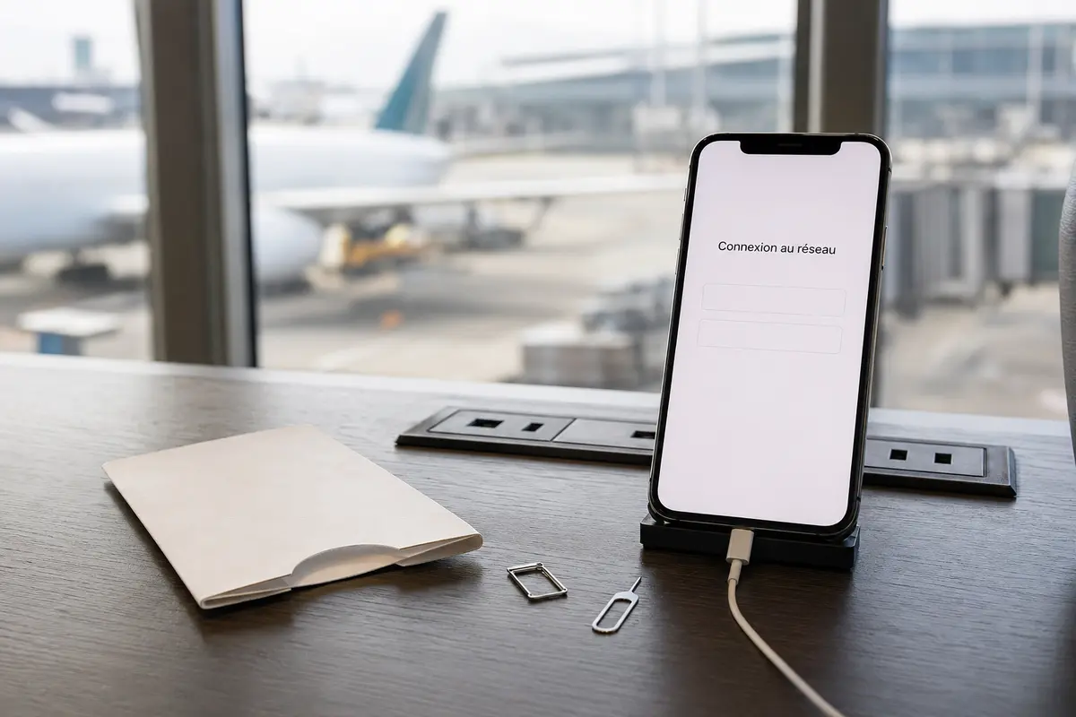 Un téléphone sur la page de connexion du Wi-Fi d’un aéroport