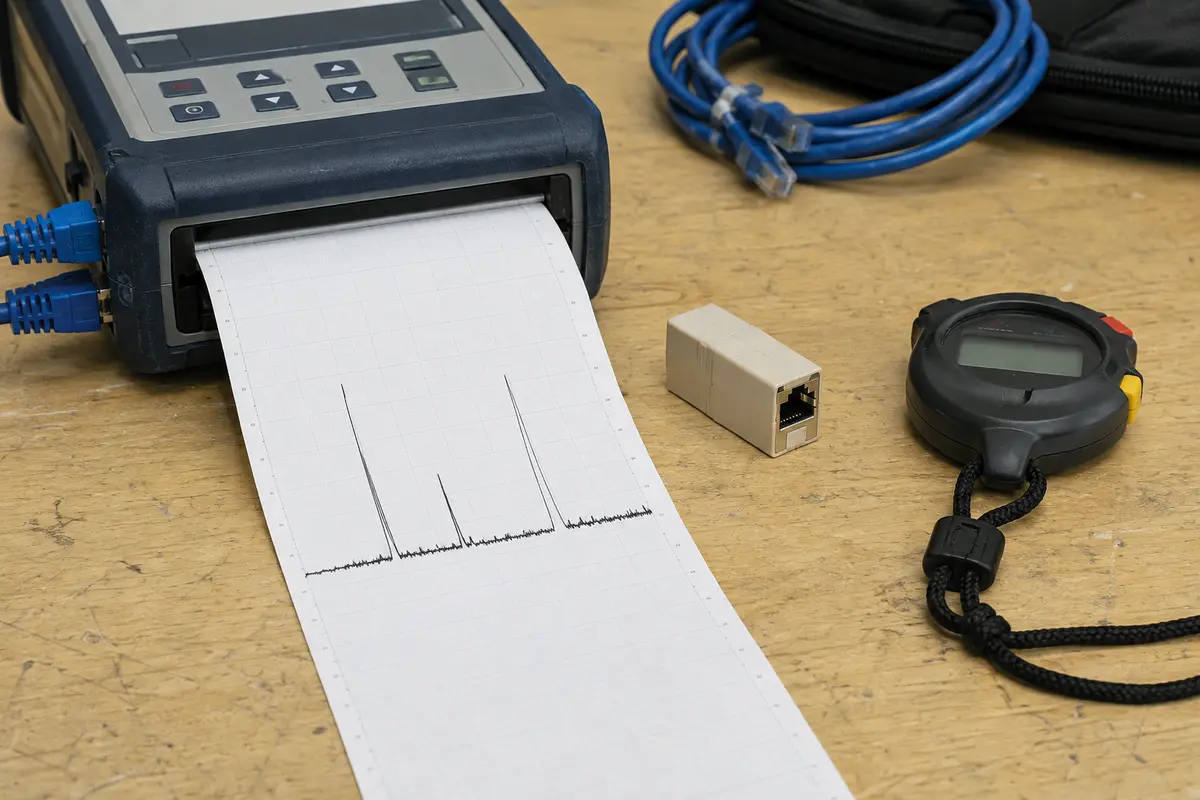 Une trace de test réseau stable interrompue par quelques pics brusques