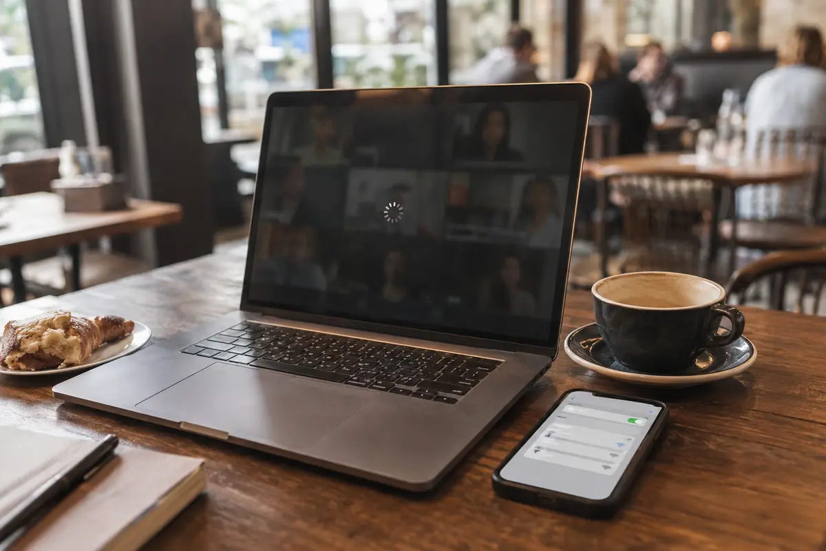 Une réunion en ligne bascule du Wi-Fi du café vers le partage de connexion du téléphone