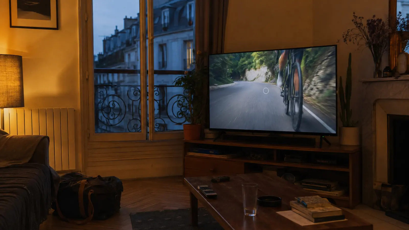 Téléviseur affichant France.tv dans un salon hors de France