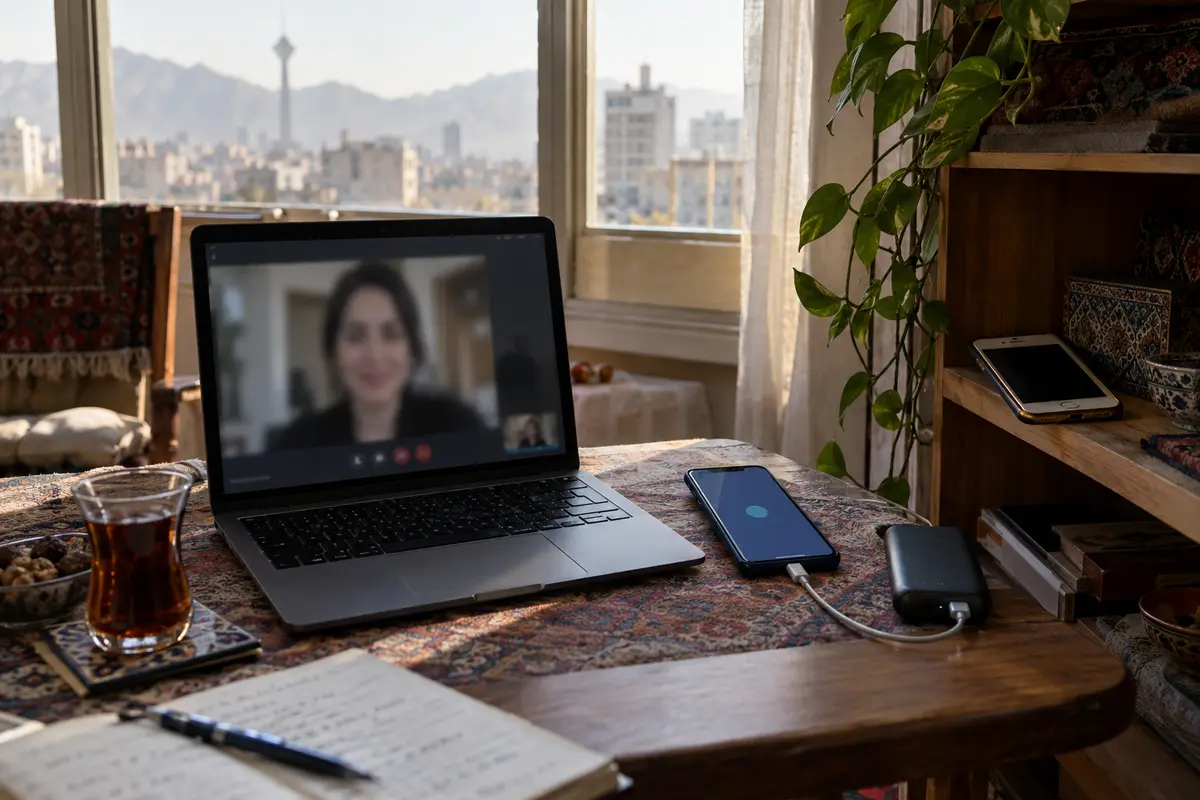 A primary connection supports a video call while a second phone waits as a backup