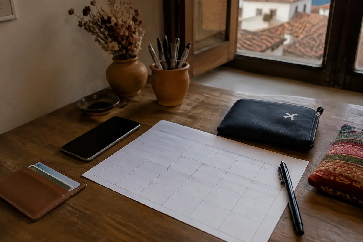 Teléfonos y mapa sobre una mesa de viaje