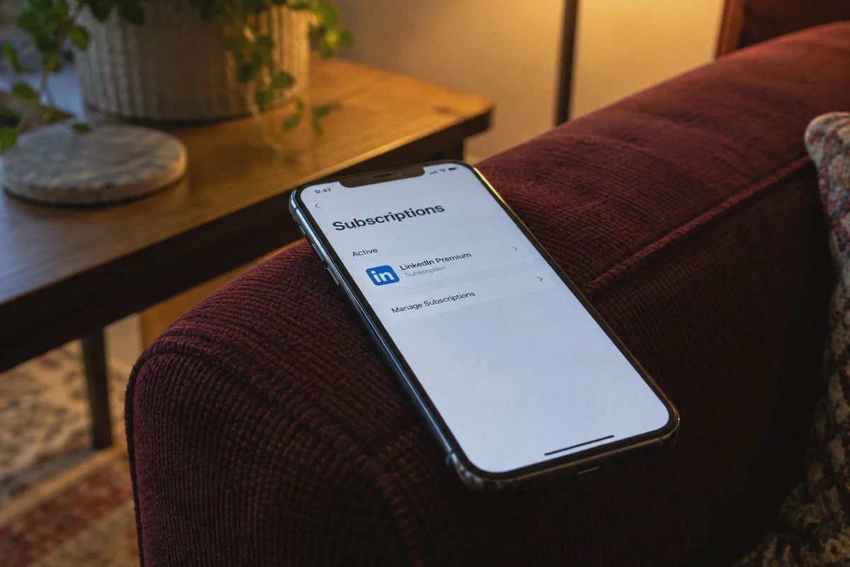 Mobile subscription management screen with a LinkedIn Premium entry.