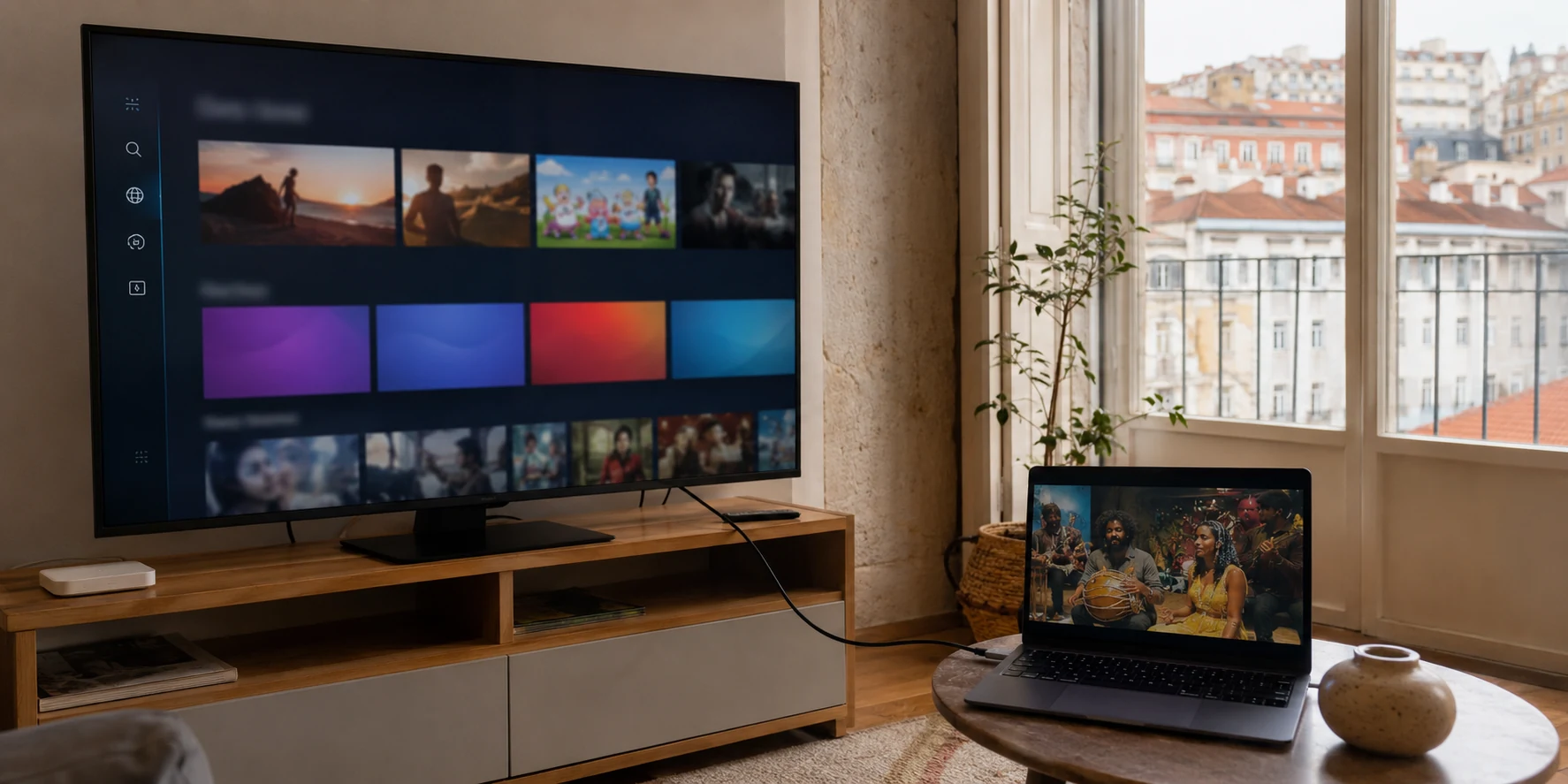 Authentische Alltagsszene passend zum Artikel: globoplay na smart tv fora do brasil o vpn mais util pode ser o que nem precisa rodar na televisao
