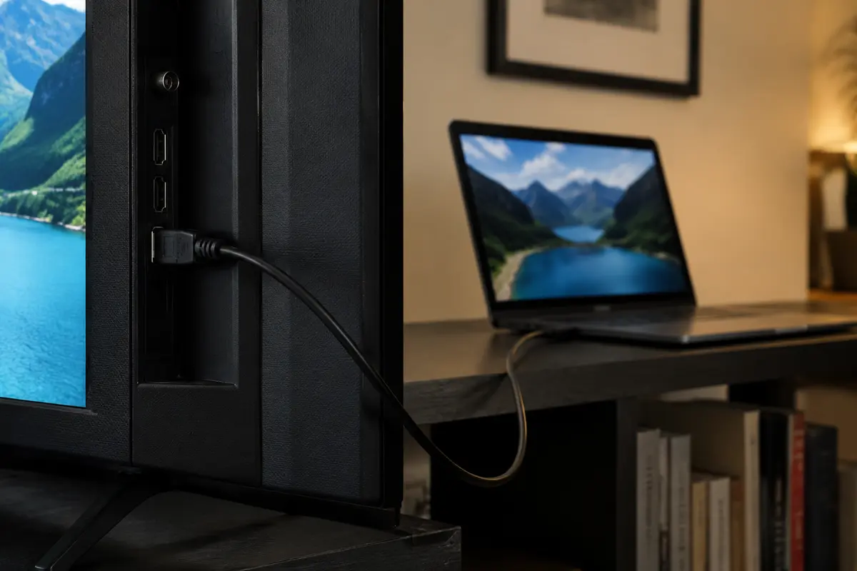 HDMI-Kabel zwischen einem Laptop und einem Smart-TV