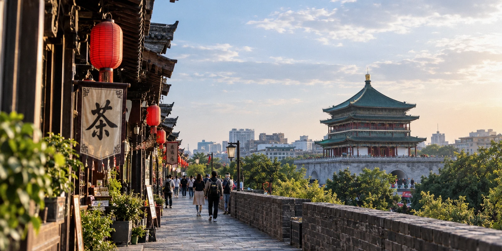 Travelers walking along a historic street in a city abroad.