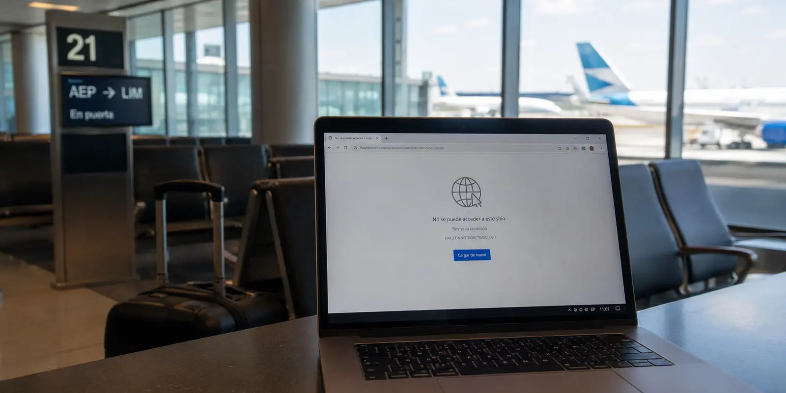 Portátil conectado al Wi-Fi de un aeropuerto pero sin acceso a Internet durante una escala
