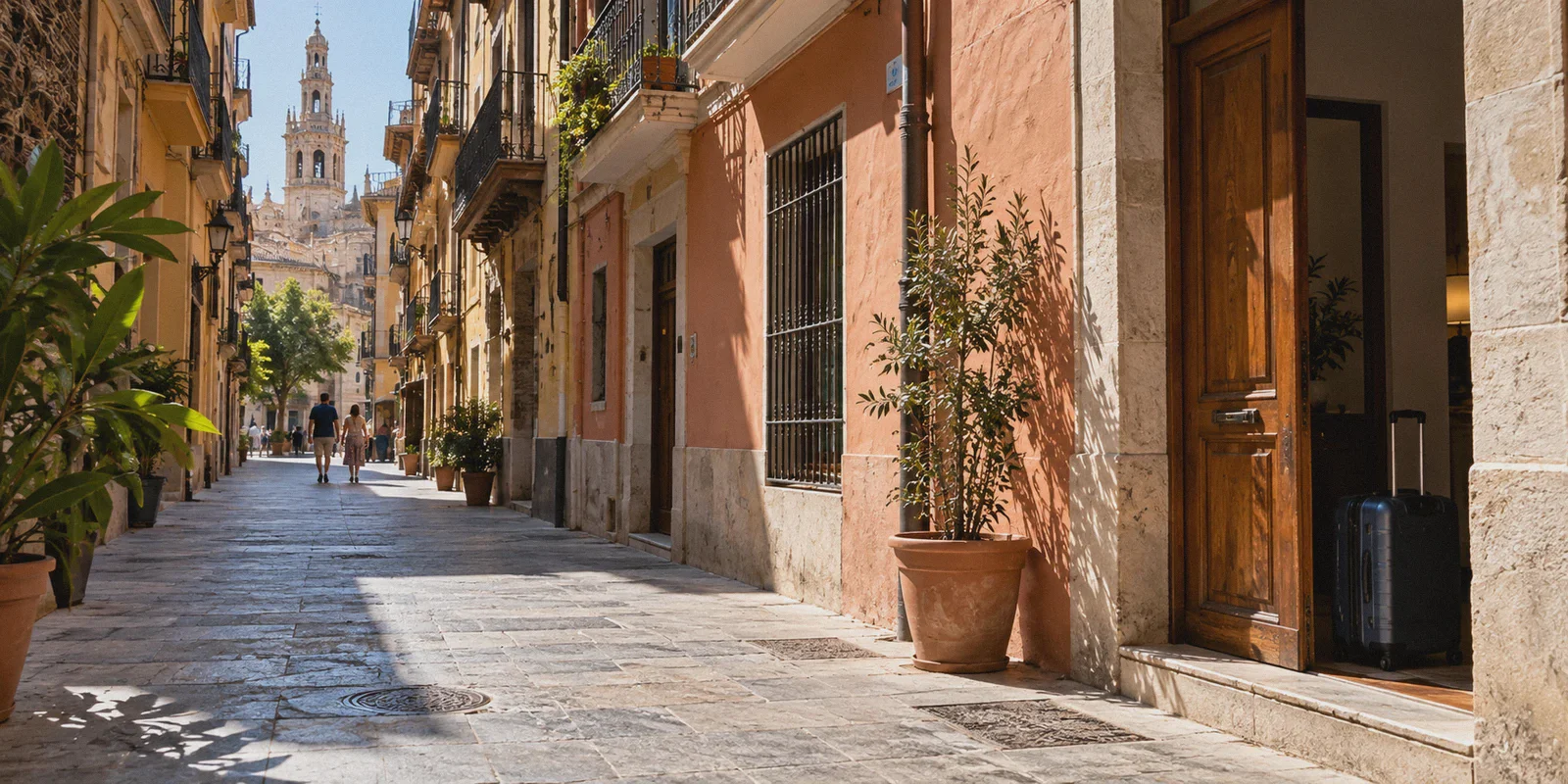 A guesthouse entrance on a Spanish street.