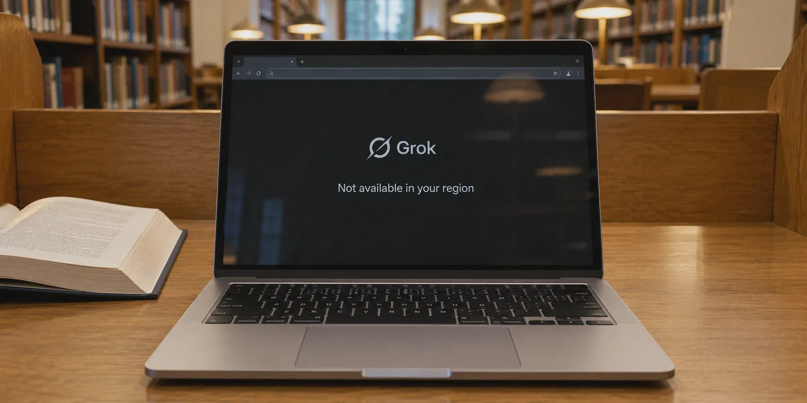 A laptop browser displaying a region availability message.