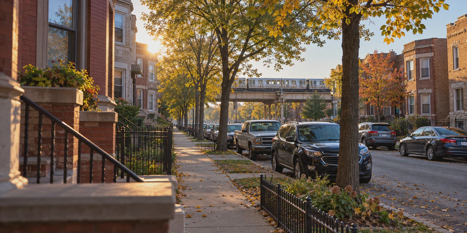 Chicago residential street in early autumn.